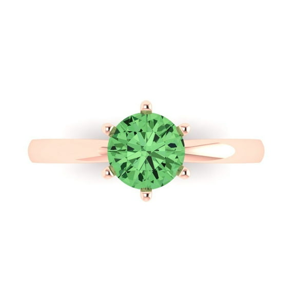 1 ctw Solitaire Anniversary Ring for Women | Round Cut Simulated Green Diamond | Hyperallergenic Solid 18K Rose Gold