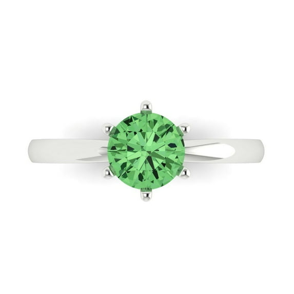 Clara Pucci 14K White Gold 1ct Green Solitaire Ring for Women