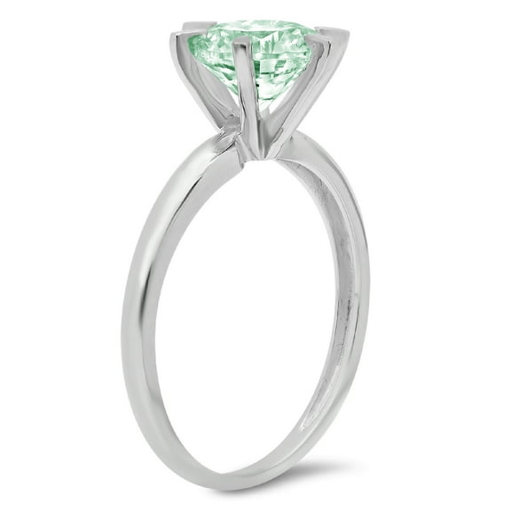 1 ct Round Cut Simulated Green Diamond Solitaire Engagement Ring for Women in 18K White Gold