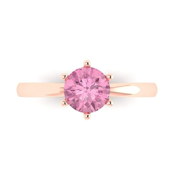 Clara Pucci 14K Rose Gold Solid Gold Pink Solitaire Anniversary Ring for Women - 1 cttw Round Cut