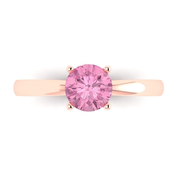 Clara Pucci 14K Rose Gold Solid Gold Pink Solitaire Anniversary Ring for Women - 1 cttw Round Cut