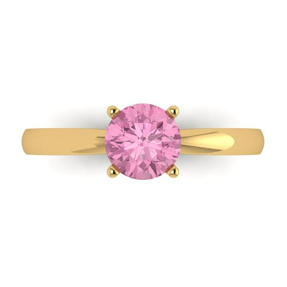 1 ct Round Cut Simulated Pink Diamond Solitaire 18K Yellow Gold Womens Engagement Ring