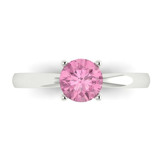 Clara Pucci 14K White Gold 1ct Pink Solitaire Ring for Women