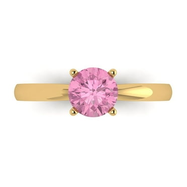 1 ct Round Cut Simulated Pink Diamond Solitaire Engagement Ring for Women in 14K Yellow Gold