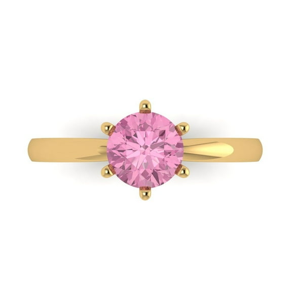 1 ct Round Cut Simulated Pink Diamond Solitaire Engagement Ring for Women in 14K Yellow Gold