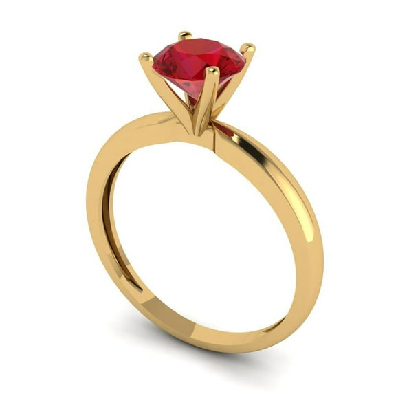 1 ct Round Cut Simulated Pink Tourmaline Solitaire Engagement Ring for Women in 18K Yellow Gold