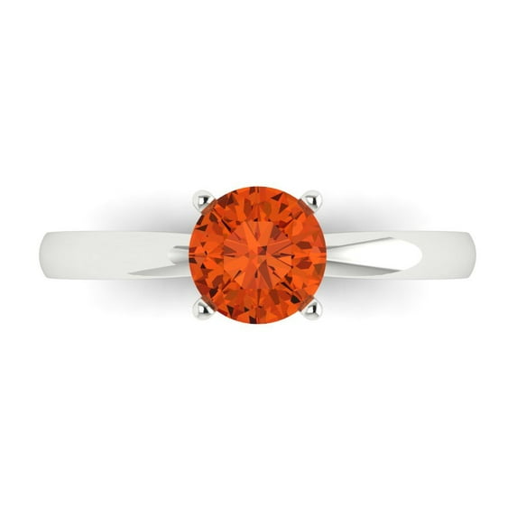 Clara Pucci 14K White Gold Solid Gold Red Solitaire Anniversary Ring for Women - 1 cttw Round Cut