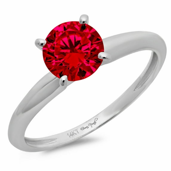 1 ct Round Cut Simulated Ruby Solitaire 18K White Gold Womens Engagement Ring