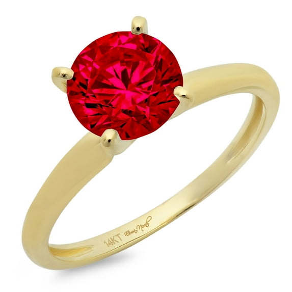 1 ct Round Cut Simulated Ruby Solitaire 18K Yellow Gold Womens Engagement Ring