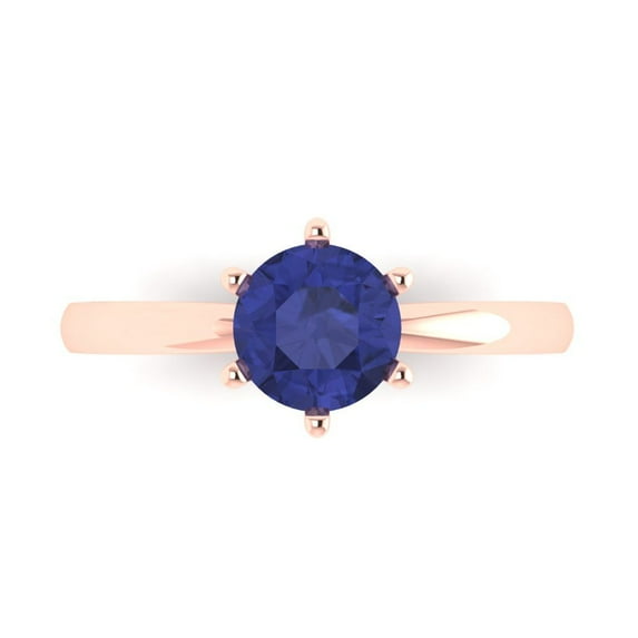 1 ct Round Cut Simulated Tanzanite Solitaire 18K Rose Gold Womens Engagement Ring