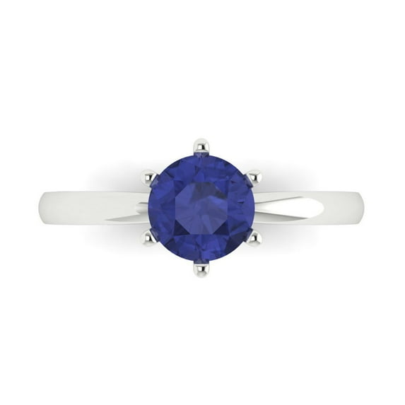 1 ct Round Cut Simulated Tanzanite Solitaire 18K White Gold Womens Engagement Ring