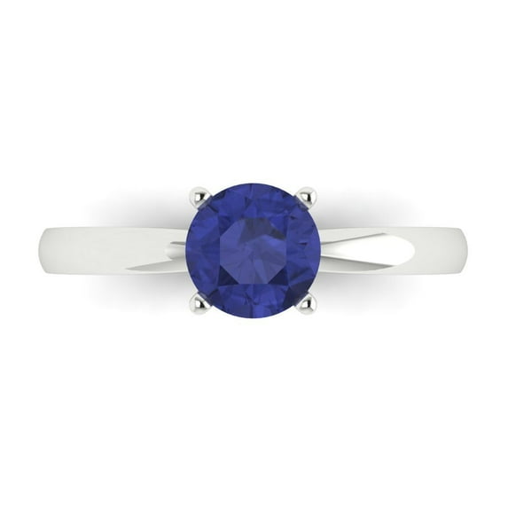 1 ct Round Cut Simulated Tanzanite Solitaire Engagement Ring for Women in 18K White Gold