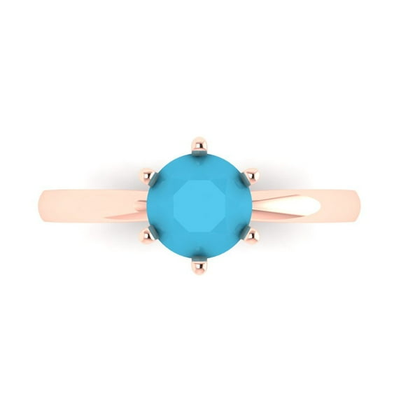 1 ct Round Cut Simulated Turquoise Solitaire 18K Rose Gold Womens Engagement Ring