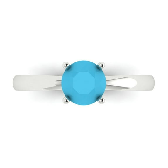 1 ctw Solitaire Anniversary Ring for Women | Round Cut Simulated Turquoise | Hyperallergenic Solid 18K White Gold