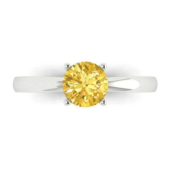 1 ctw Solitaire Anniversary Ring for Women | Round Cut Simulated Yellow Diamond | Hyperallergenic Solid 18K White Gold
