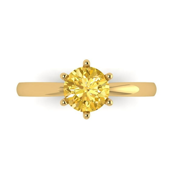 1 ctw Solitaire Anniversary Ring for Women | Round Cut Simulated Yellow Diamond | Hyperallergenic Solid 18K Yellow Gold