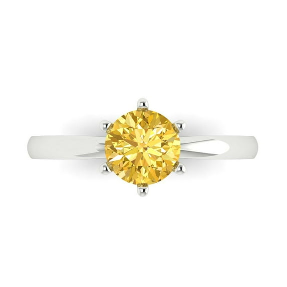 1 ct Round Cut Simulated Yellow Diamond Solitaire Engagement Ring for Women in 14K White Gold