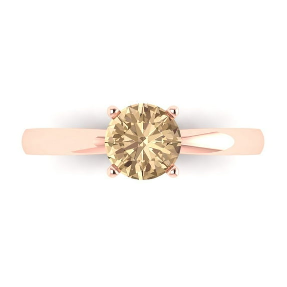 Clara Pucci 14K Rose Gold Solid Gold YellowMoissanite Solitaire Anniversary Ring for Women - 1 cttw Round Cut