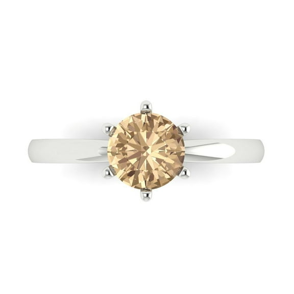 1 ct Round Cut Yellow Moissanite Solitaire 14K White Gold Womens Engagement Ring