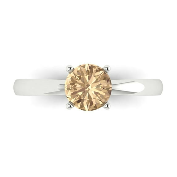 1 ct Round Cut Yellow Moissanite Solitaire 14K White Gold Womens Engagement Ring