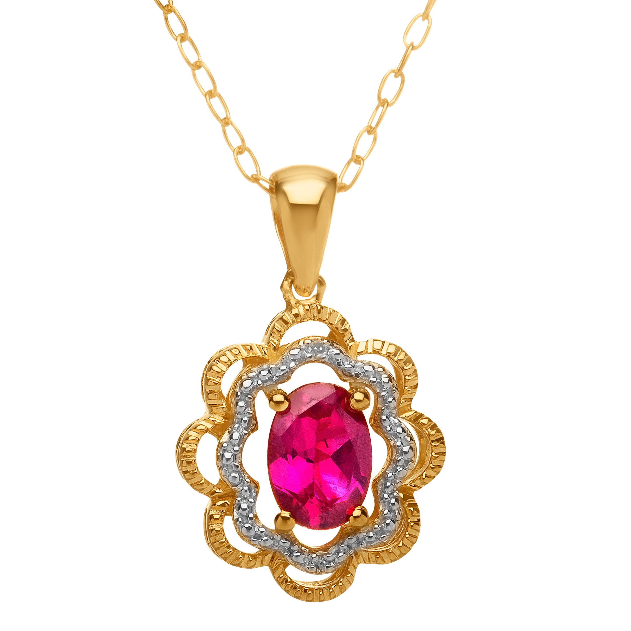 1 ct Ruby Pendant Necklace with Diamonds in 14kt Gold-Plated Sterling ...
