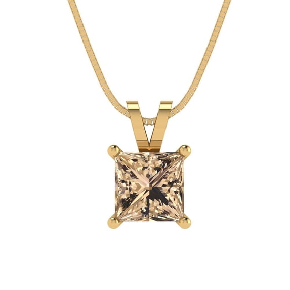 1 ct princess cut Yellow Moissanite 14k yellow hypoallergenic Solid gold Designer Everyday Affordable Dainty Necklace Pendant + 16" hypoallergenic Solid gold chain