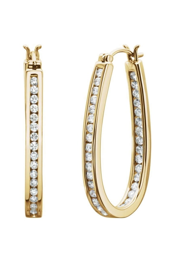 1 ct tw Channel Set Diamond Inside/Outside Hoop Earrings in 14k Yellow Gold