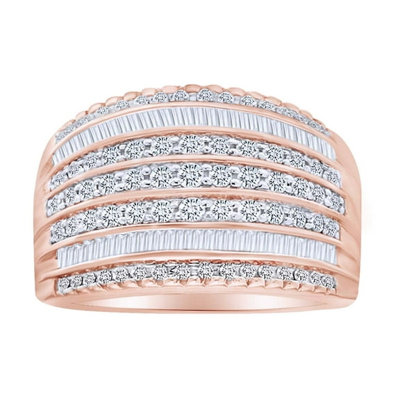 AFFY (1 cttw) Round & Baguette Shape White Natural Diamond 10K Solid Rose Gold Wedding Band Ring-9