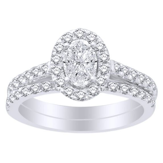 AFFY (1 cttw) Round & Oval Cut White Natural Diamond Bridal Ring Set In 14k White Gold With RING Size-6