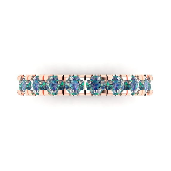 1 ctw Wedding Band for Women - 14K Rose Gold Blue Moissanite Stackable Eternity Ring