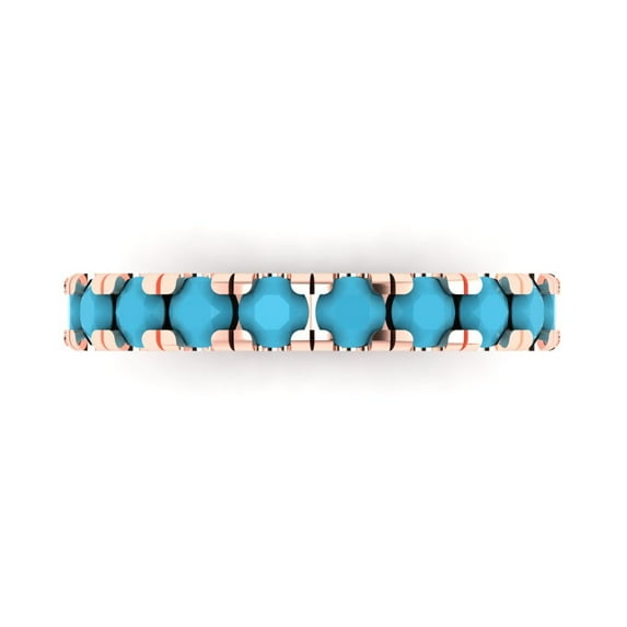 1 ctw Wedding Band for Women - 14K Rose Gold Simulated Turquoise Stackable Eternity Ring