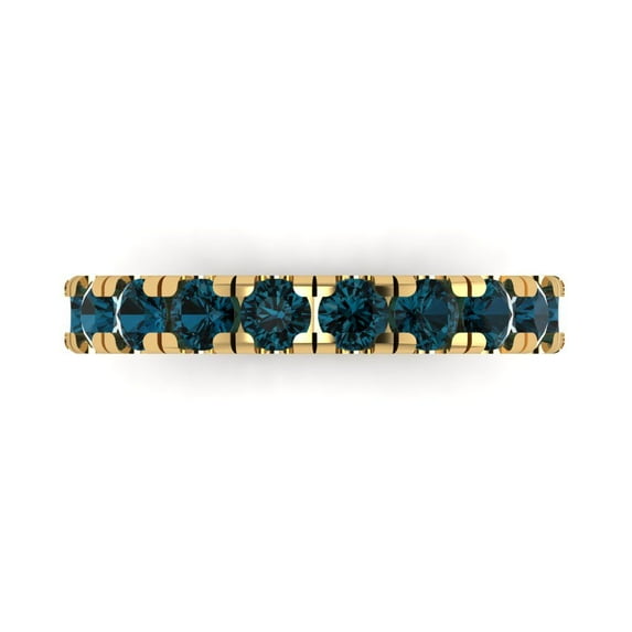 1 ctw Wedding Band for Women - 14K Yellow Gold Natural London Blue Topaz Stackable Eternity Ring