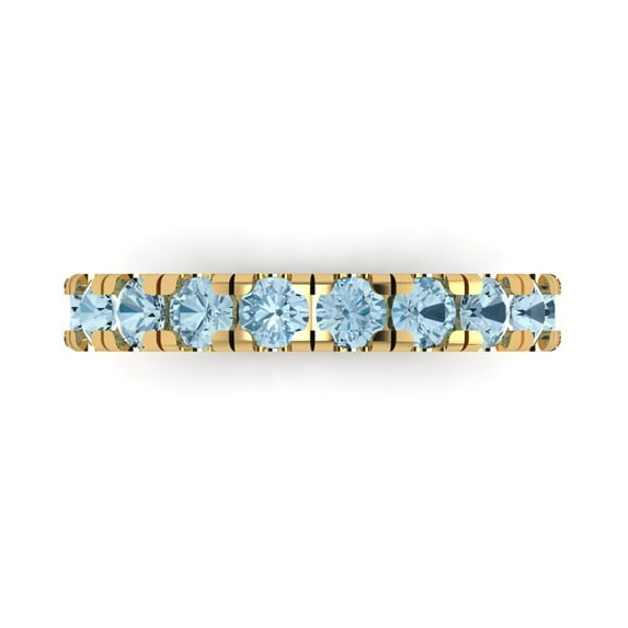 1 ctw Wedding Band for Women - 14K Yellow Gold Natural Swiss Blue Topaz Stackable Eternity Ring