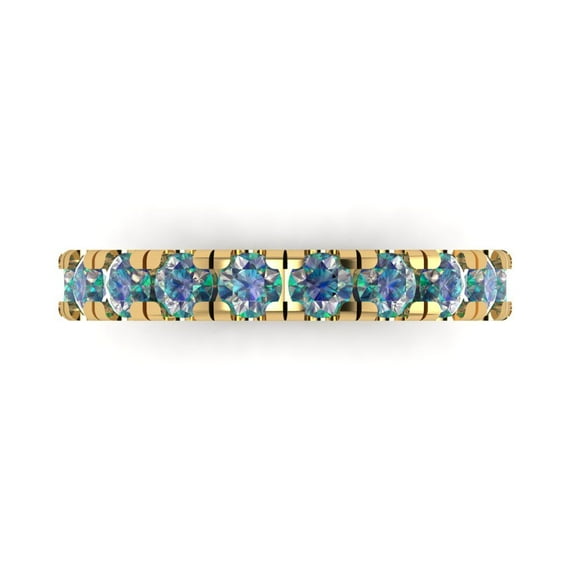 1 ctw Wedding Band for Women - 18K Yellow Gold Blue Moissanite Stackable Eternity Ring