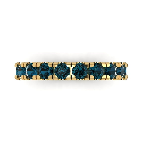 1 ctw Wedding Band for Women - 18K Yellow Gold Natural London Blue Topaz Stackable Eternity Ring