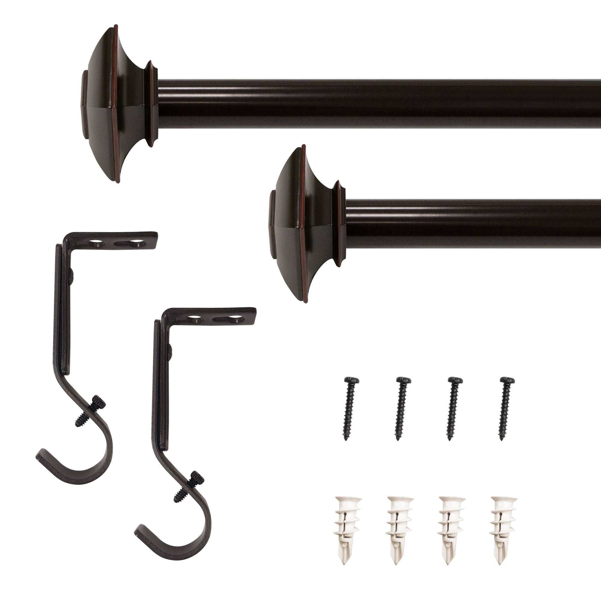 1" dia. Drapery Single Curtain Rod Set with Square Finials _Oil Rubbed Bronze 36"-72" - Oil Rubbed Bronze