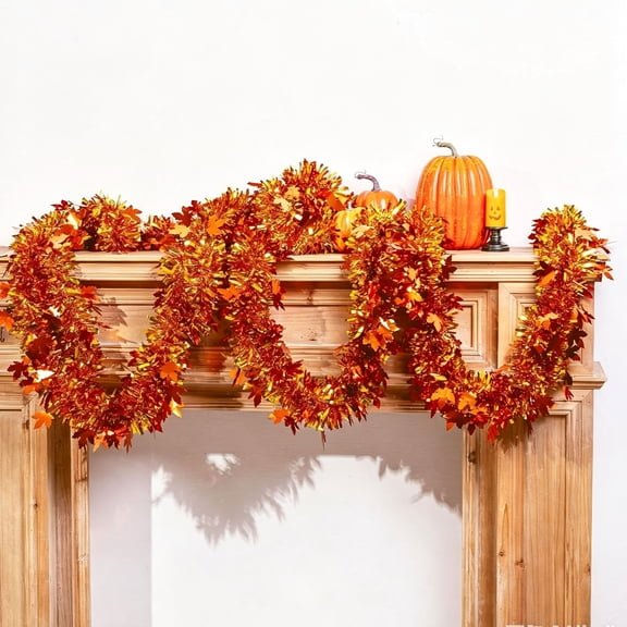 Under 1 dollar Halloween Savings 78.74in Metallic Maple Leaf Garland with Autumns Sparkles for Fall Parties Door Decor and Holiday Tree Decorations Halloween Decorations indoor Outdoor