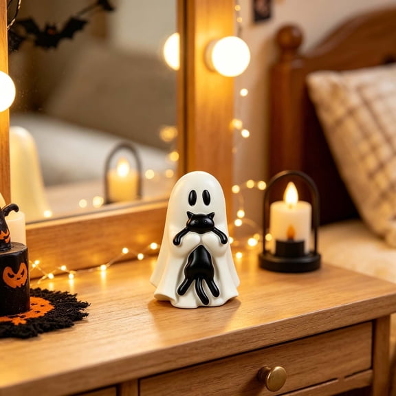 Under 1 dollar Halloween Savings Cute Ghost Resin Figurines Halloween Mini Decor Statues for Tabletop Shelf Ornament Halloween Decorations indoor Outdoor