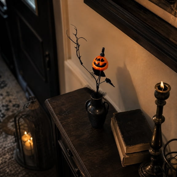 Under 1 dollar Halloween Savings Halloween Artificial Pumpkin Branches Black Bare Twigs with Mini Pumpkin for Vase Fillers Home Table Mantel Scary House Decor Halloween Decorations indoor Outdoor