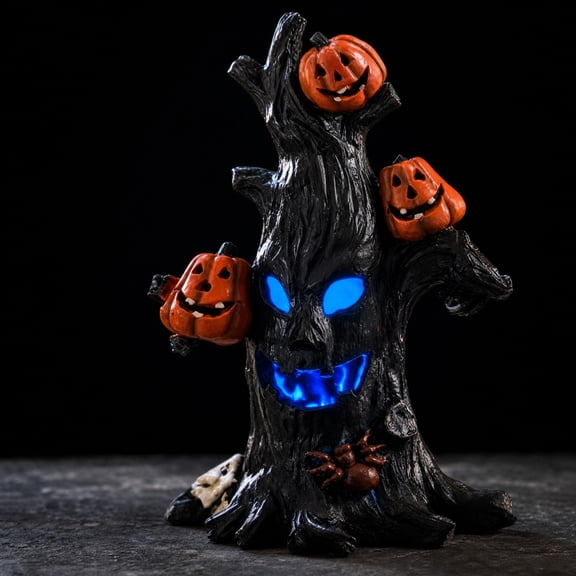 Under 1 dollar Halloween Savings Halloween Light-Up Spooky Tree Decor with Pumpkin LED Ghost Tree Statue Tabletop Ornament for Halloween Party Home Decor Halloween Decorations indoor Outdoor