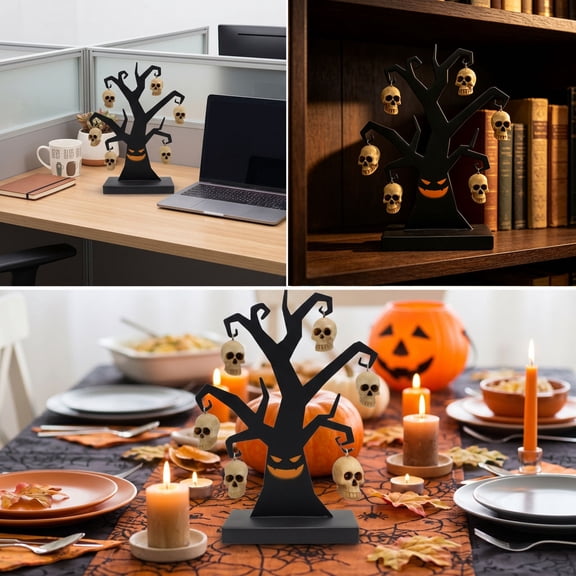 Under 1 dollar Halloween Savings Halloween Metal Tree Hanging Resin Skull Ornament House Party Table Decoration Scary Dead Tree Scene Prop. Halloween Decorations indoor Outdoor