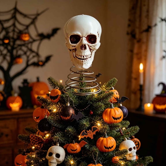 Under 1 dollar Halloween Savings Halloween Skull Tree Topper 2026 Halloween Decorations Skull Decorations Graduation Season Festive Supplies Halloween Decorations indoor Outdoor