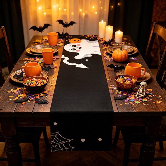 Under 1 dollar Halloween Savings Linen Tablecloth Halloween Pumpkin Table Flag Party Decoration Fabric Dining Table Cloth Style Halloween Decorations indoor Outdoor