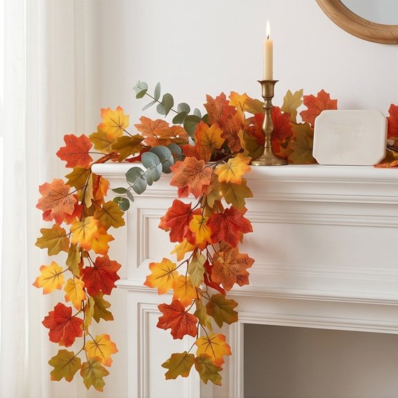 Under 1 dollar Halloween Savings Maple Leaf Wall Hanging Vines Simulation Rattan Thanksgiving Day and Halloween Matchinging Decorative Supplies Ornaments Props Halloween Decorations indoor Outdoor