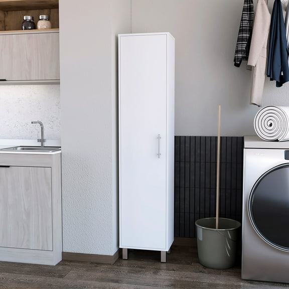 1-door Tall Storage Cabinet, White - Slim Build, 5 Shelves For Organization Cabinet Shelves, Form Space Optimization