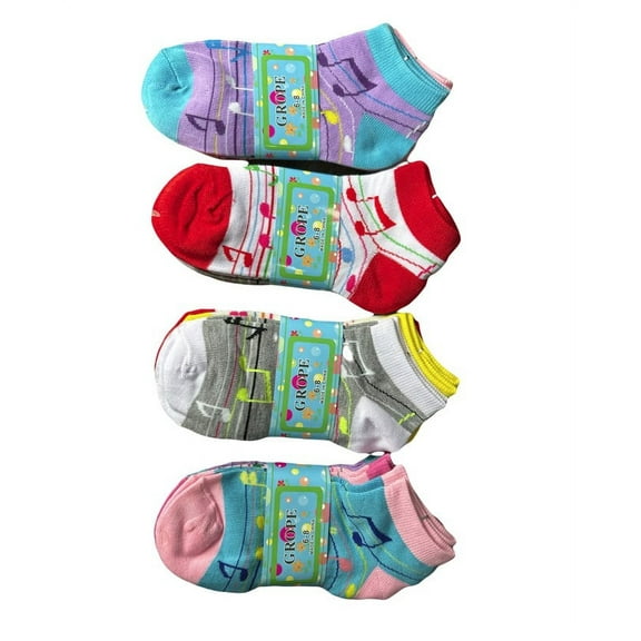 1 dozen Girl's lowcut socks Music Melody patterns in assorted colors (size 6-8)