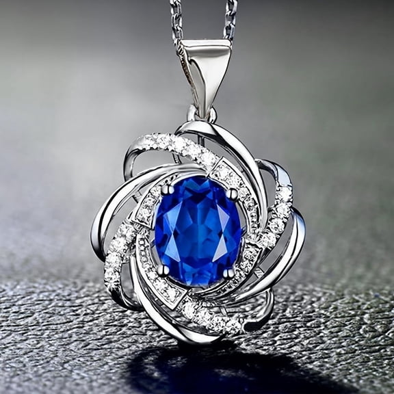 1 elegant spiral flower pendant necklace, women's fashion glass imitation gem, alloy white K plated, bride jewelry gift, Valentine's Day wedding,Silver