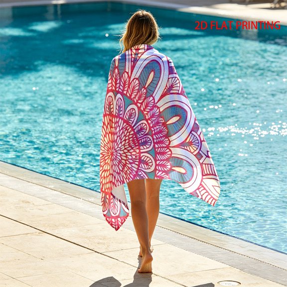 1 floral mandala pattern portable beach towel, soft and highly absorbent, quick-drying, light and easy to carry, suitable for beach swimming, camping, diving, surfing, unisex daily use