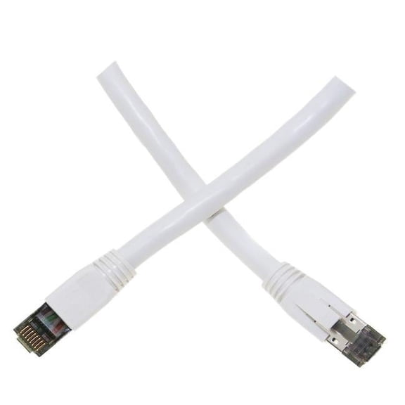 1 ft. Cat8 S-FTP Ethernet Patch Cable, White - Molded Boot - 40 Gbps - 2000MHz - 4-Pair - 24AWG Stranded Pure Copper - RJ45 Male