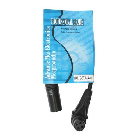 1 ft XLR Microphone Cable with Right Angle Female and Straight Male connectors.